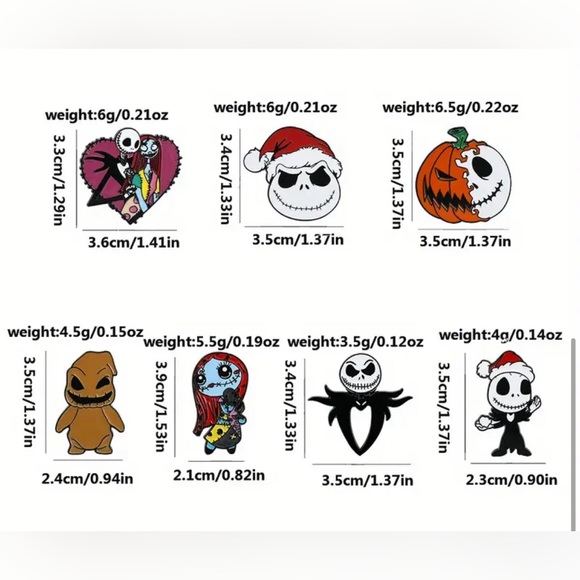 7 Disney Nightmare Before Christmas Brooch Set - Jack Skellington & Sally Pins - - Picture 5 of 5